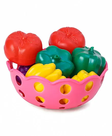 Speedage Toy Fruits with Basket Set of 12 Pieces - Pink (Color May Vary)