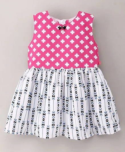 Twetoons Sleeveless Frock Plus Print with Bow - Pink