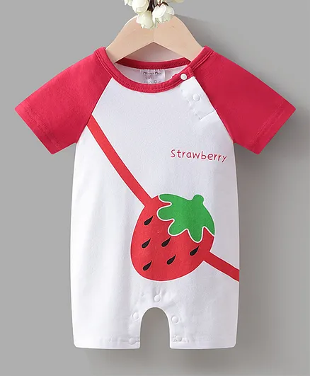 Kookie Kids Half Sleeves Romper Strawberry Print- Red