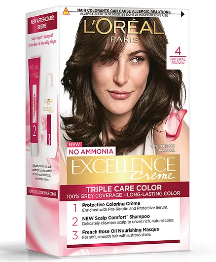 Loreal Paris Excellence Creme Hair Colour 4 Natural Dark Brown - 72 ml 100  g Online in India, Buy at Best Price from  - 10670748