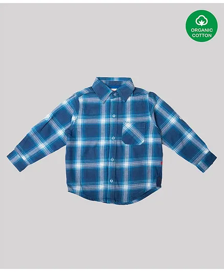 Nino Bambino Full Sleeves Organic Cotton Checkered Shirt - Blue