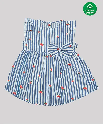Nino Bambino Sleeveless Striped Organic Cotton Dress - Blue