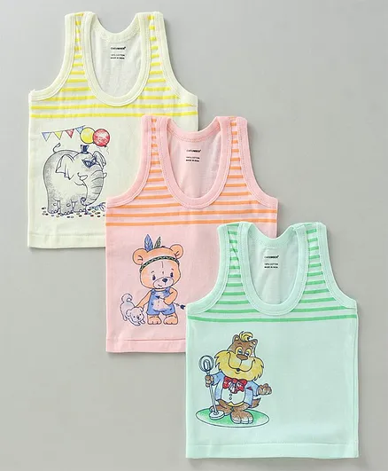 CUCUMBER Sleeveless Cotton Vests Printed Pack of 3 (Print & Colour May Vary)
