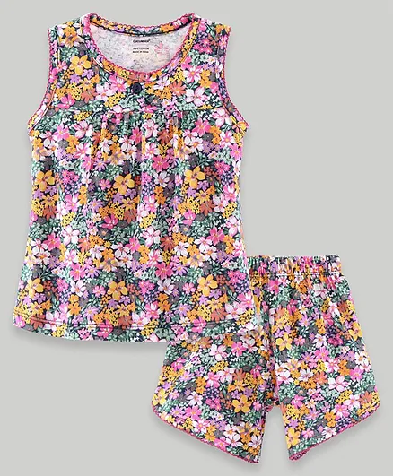 Cucumber Sleeveless Top & Shorts Floral Print - Multicolour