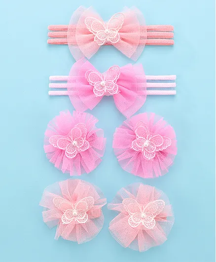 Babyhug Hair Accessories Combo Pack Of 4 - Pink & Peach 