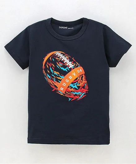 Doreme Half Sleeves T-Shirt Rugby Print - Dark Blue
