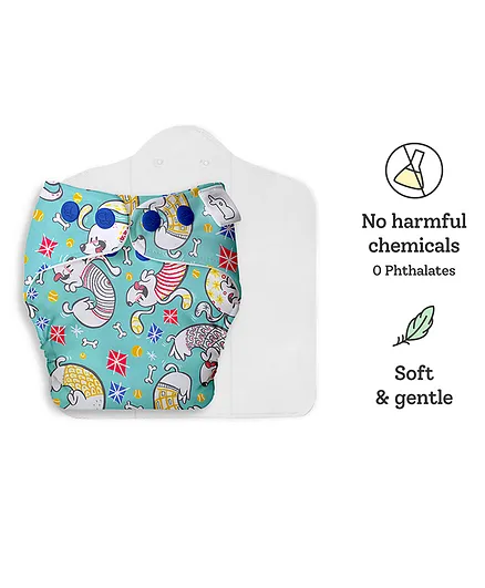 SuperBottoms UNO Cloth Diaper Pawsitively Happy Blue- Free Size