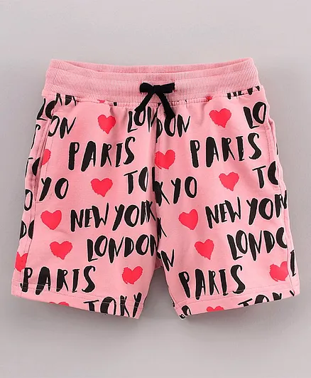 Doreme Knee Length Shorts Cities Print - Rose Pink