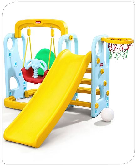 Babyhug 3 in 1 Swing and Slide with Basket Ball Hoop - Blue & Yellow