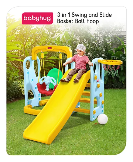 Babyhug 3 in 1 Swing and Slide with Basket Ball Hoop – Blue & Yellow