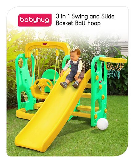 Babyhug 3 in 1 Swing and Slide with Basket Ball Hoop – Blue & Yellow