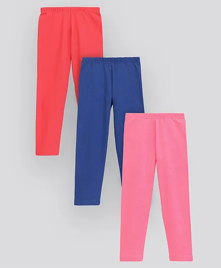 Babyhug Full Length Leggings Solid Color Pack of 3  - Red Blue Pink
