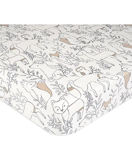 Crane Baby Ezra Collection Crib Sheet Woodland Animal Print - Grey White
