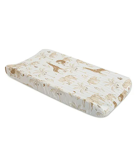 Crane Baby Kendi Collection Quilted Change Pad Cover Animal Print - White 