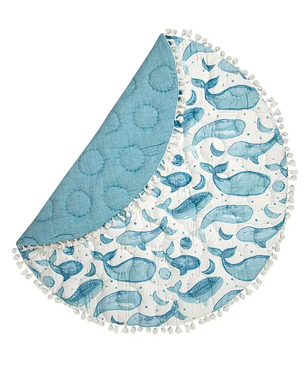 Crane Baby Caspian Collection Quilted Playmat Whale Print - White Blue