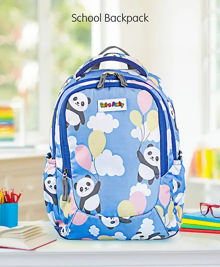 School Backpack Little Panda Print Blue - 15 Inch