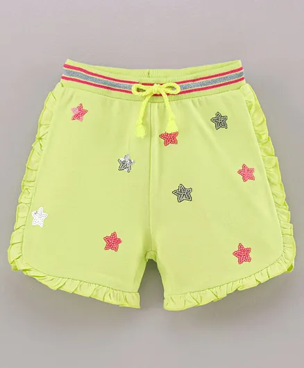 Babyhug Knit Shorts Star Print - Lemon Yellow