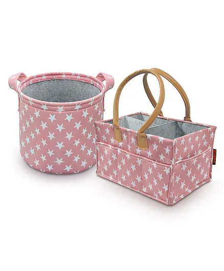Hippo Diaper Bag Caddy with Toy Bin Star Print - Pink