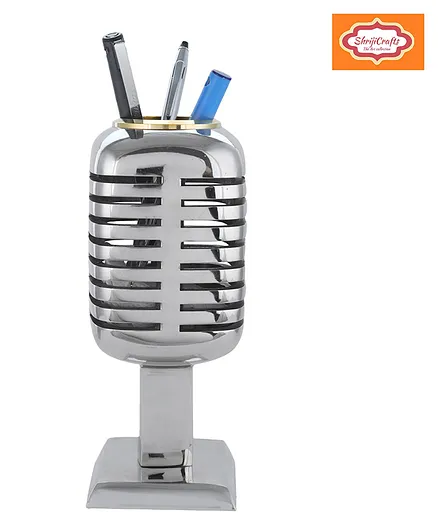 ShrijiCrafts Aluminium Microphone Shape Pencil Holder - Silver
