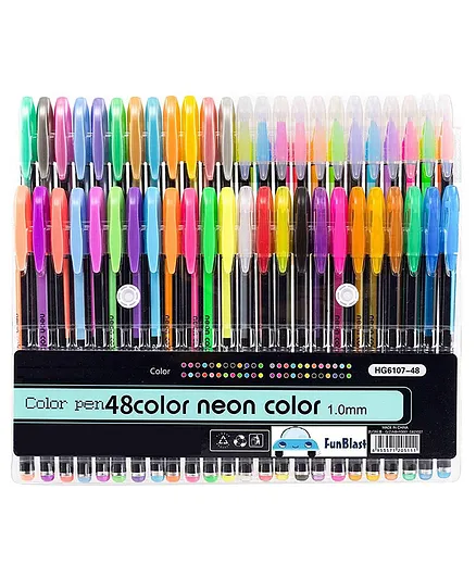 FunBlast Neon Colour Metallic Gel Pen Set of 48 - Multicolour
