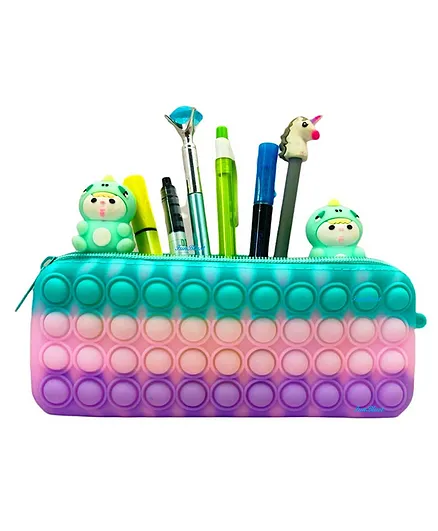 FunBlast Pop It Bubble Stress Relieving Silicone Toy Pencil Case - Multicolour