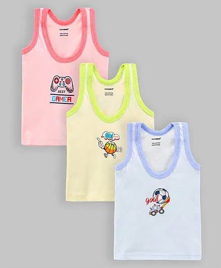 Cucumber Sleeveless Vests Games Print Pack of 3 - Pink Blue Green