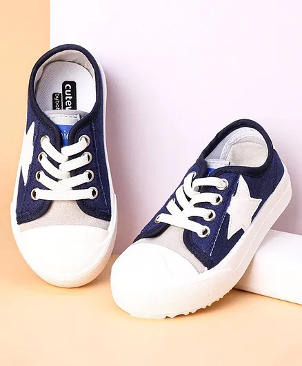 Cute Walk by Babyhug Lace Up Casual Shoes Star Patch - Navy Blue