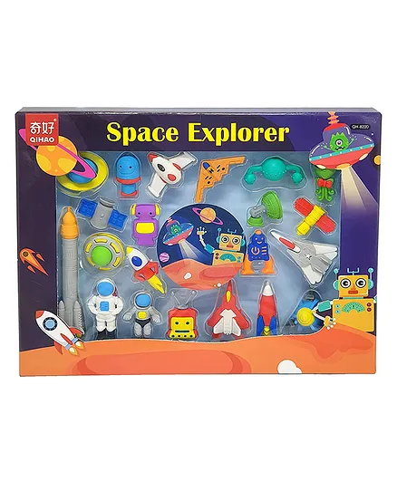 Crackles Outer Space Astronaut Theme Fancy Puzzle Take It Apart Erasers Pack Of 21 - Multicolour