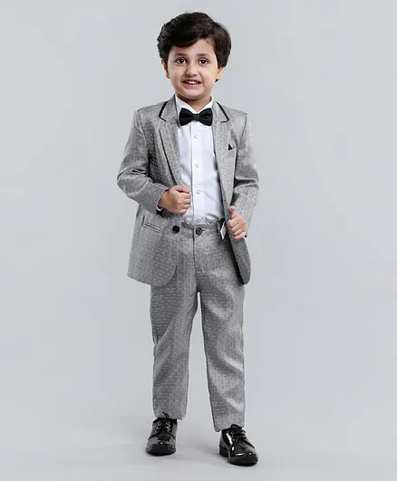 Babyhug Full Sleeves Party Suit With Bow - Grey