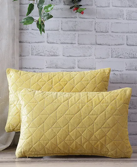Eyda Super Soft Velvet Quilted Cushion Cover Pack of 2 - Yellow