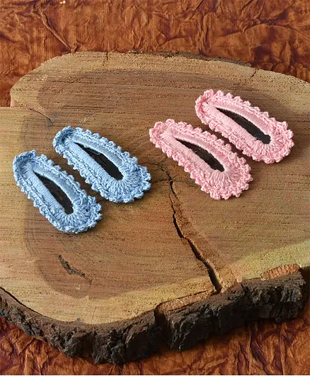 Funkrafts Crochet Hair Clips Set Of 2 Pairs - Sky Blue & Pink