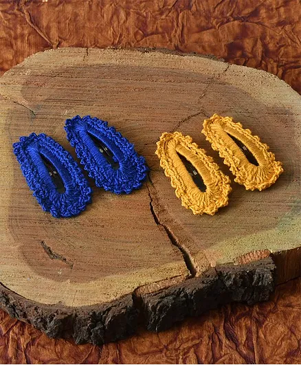 Funkrafts Crochet Hair Clips Set Of 2 Pairs - Dark Blue & Yellow