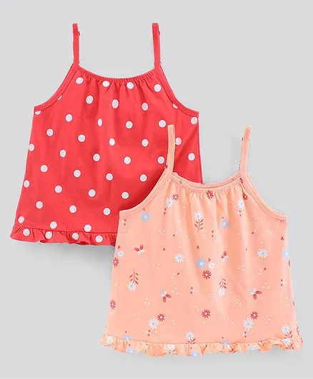 Pine Kids Cotton Sleeveless Tops Printed Pack of 2 - Red Peach