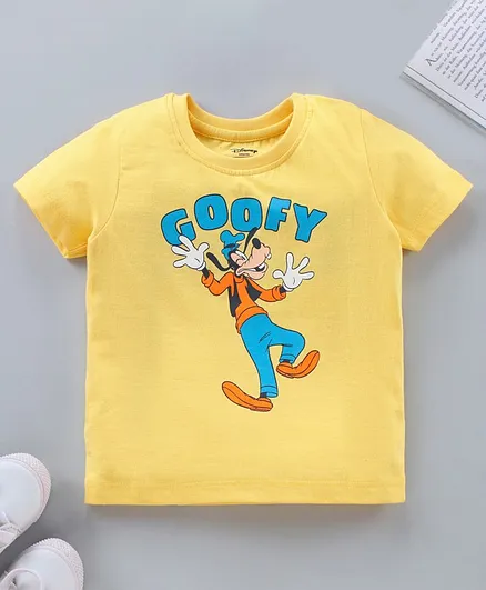 Babyhug Half Sleeves T Shirt Goofy Print- Yellow