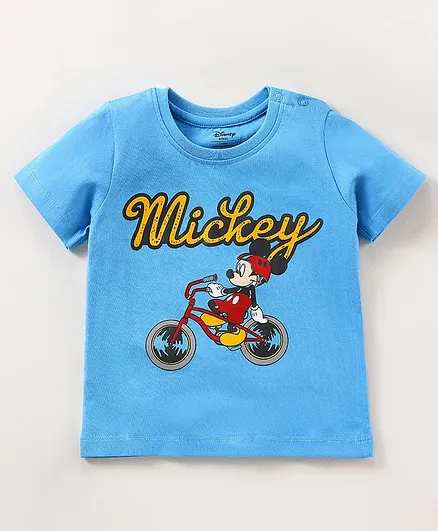 Babyhug Half Sleeves Cotton T-Shirt Mickey Print - Blue
