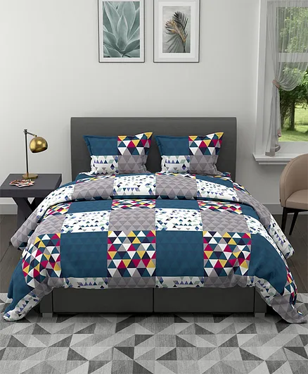BIANCA Ultra Soft King Size Ac Comforter & Bedsheet Set With 2 Pillow Covers  Abstract- Blue
