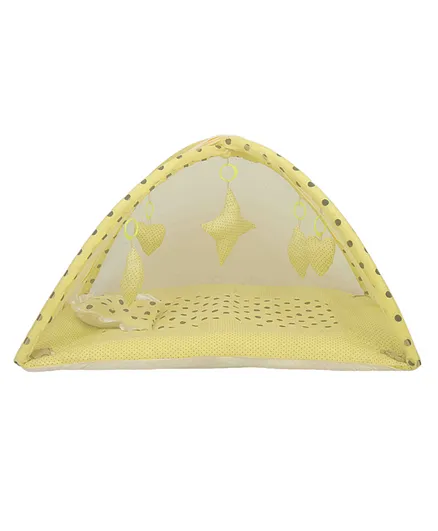 Enfance  Nursery Play Gym With Mosquito Net And Pillow Polka Dot Print-Yellow