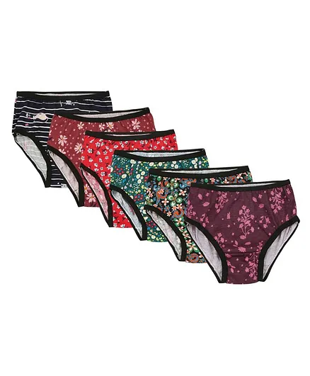 RAINE AND JAINE Pack Of 6 Striped & Floral Printed Bloomers - Multi Colour