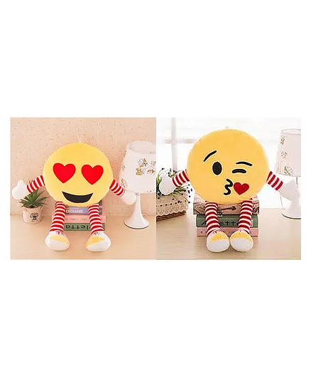 Frantic Heart Eyes And Flying Kiss Hand And Legs Smiley Plush Cushion Pillows Pack of 2 - Multicolour
