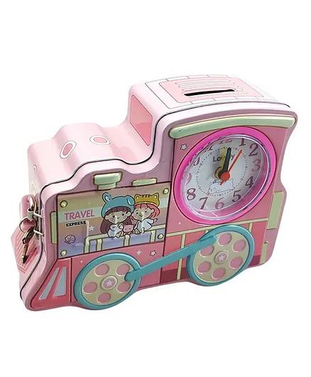 YAMAMA Metal Piggy Bank With Alarm Clock And Lock - Pink