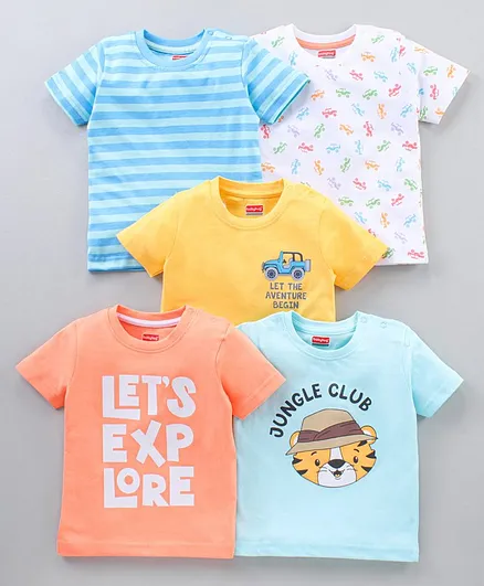 Babyhug Half Sleeves T-shirt Printed Pack of 5 - Multicolor