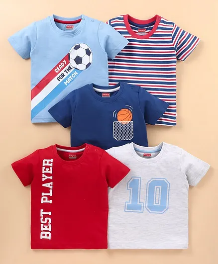 Babyhug Half Sleeves Printed T Shirts Pack of 5 -Multicolor