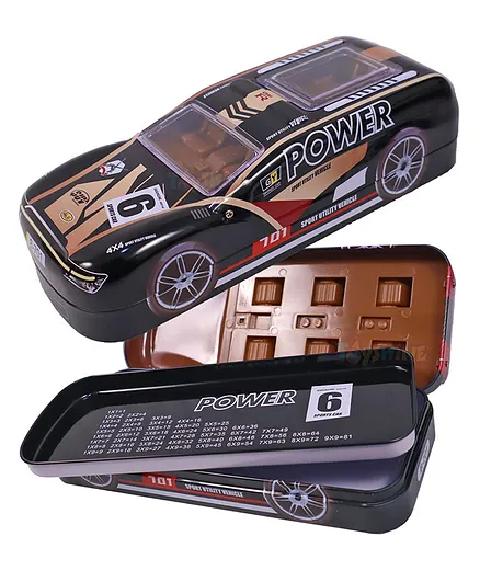 Toyshine Super Car Metal Pencil Box With Moving Wheels - Black