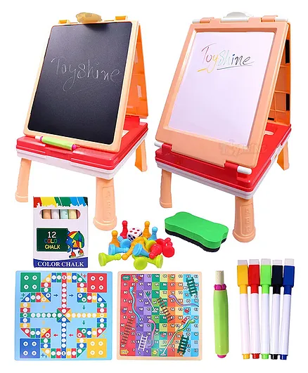 Toyshine 2 in 1 Multipurpose Double Sided Black & White Drawing Board On Stand - Multicolour