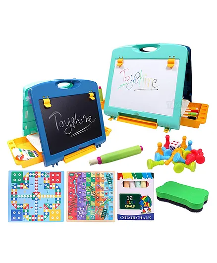 Toyshine 2 in 1 Multipurpose Double Sided Black & White Drawing Board On Stand 27 Pieces - Multicolour