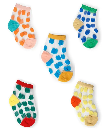 Passion Petals Cotton Grip Net Socks Dot Print Pack Of 5 - Multicolor
