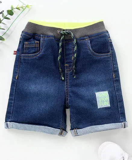 Babyhug Mid Thigh Length Shorts Text Embroidery - Dark Blue