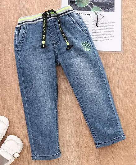 Babyhug Poly Cotton Full Length Denim Jeans Washed - Blue