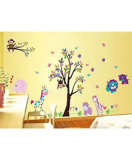 Syga Tree Animals Wall Sticker - Multicolor