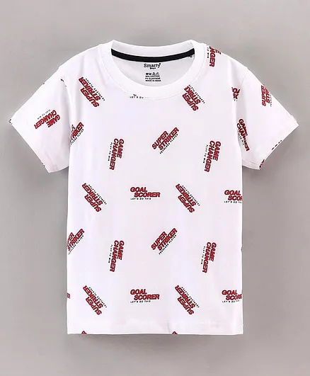 Smarty Boys Half Sleeves T-Shirt Text Print - White